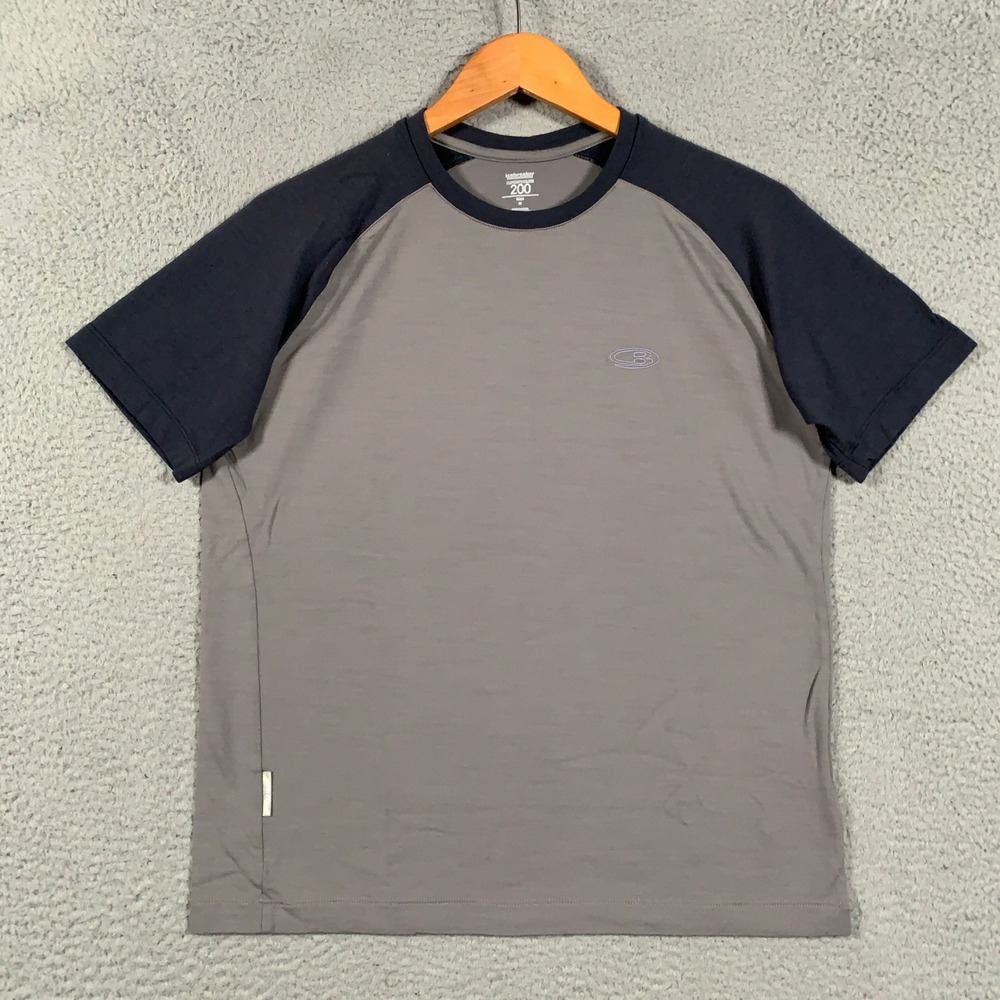 Icebreaker Merino Wool T-Shirt Men's Medium Grey Navy Blue Base Layer Superfine